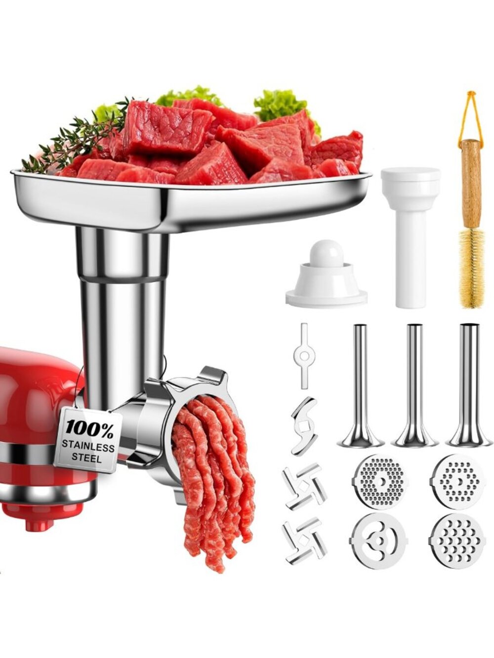 Stainless Steel Meat Grinder Attachment for Kitchen Mixer, 18-Piece Set